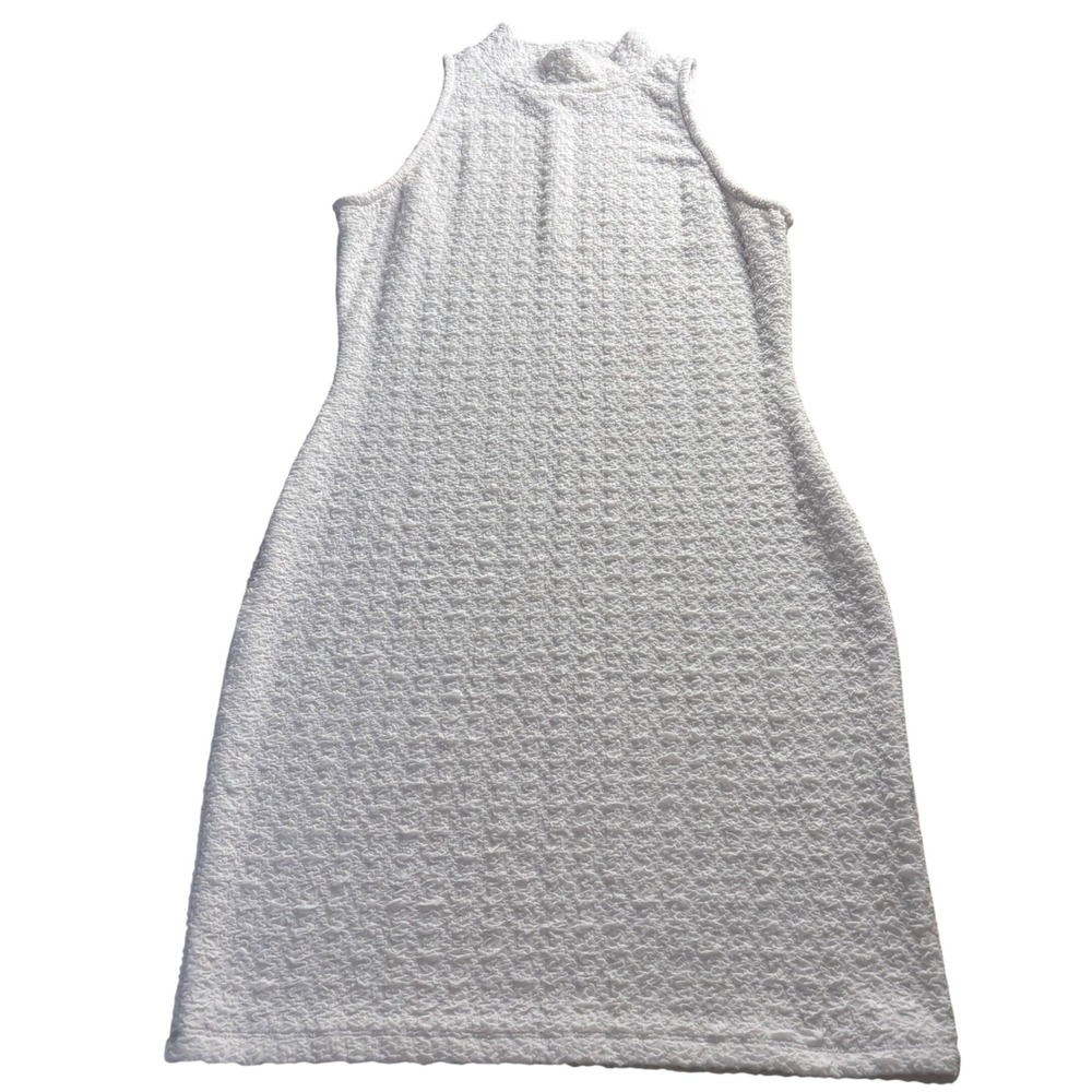 Derek Heart White Popcorn Knit Mock Neck Sleeveless Bodycon Mini Dress L Y2K